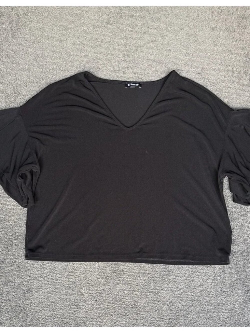 Express Black V-Neck Ruffle Tiered Short Sleeve Blouse Top Small